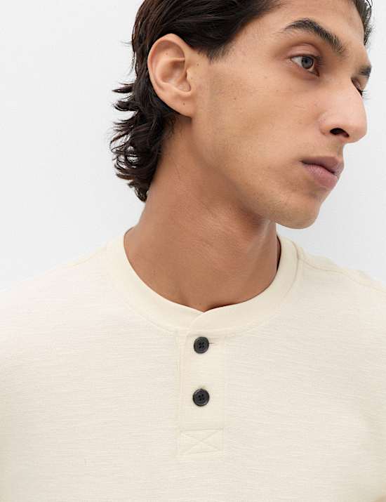 Cotton Rich Textured Henley Loungewear Top