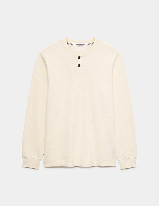 Cotton Rich Textured Henley Loungewear Top