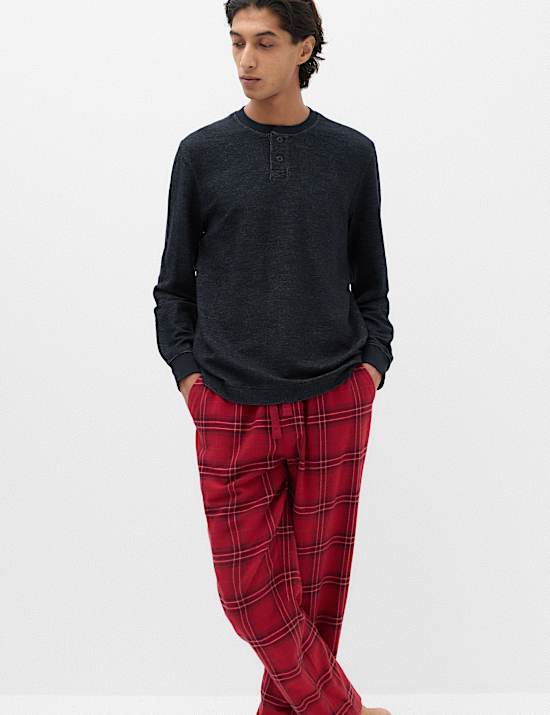 Cotton Rich Textured Henley Loungewear Top