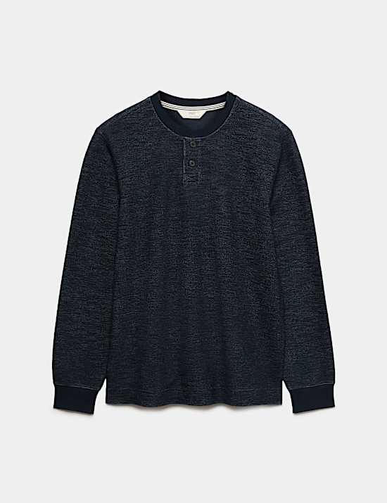 Cotton Rich Textured Henley Loungewear Top