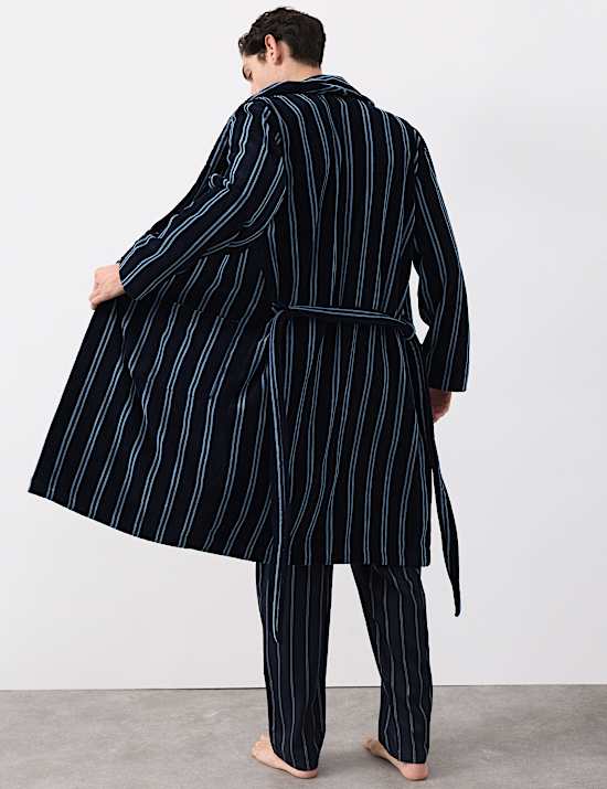 Pure Cotton Velour Striped Dressing Gown