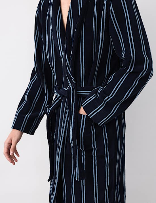 Pure Cotton Velour Striped Dressing Gown