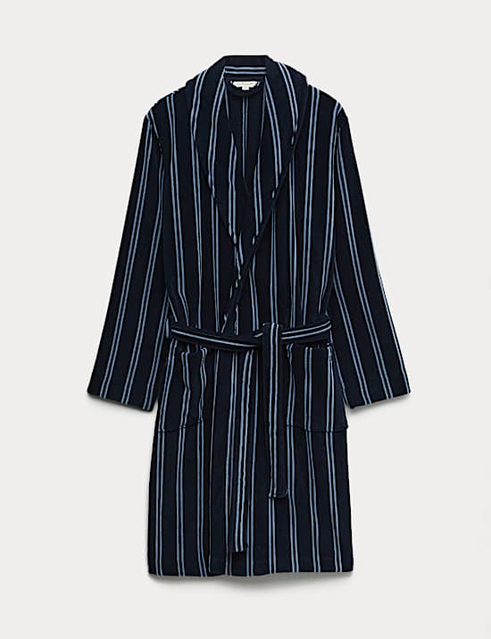Pure Cotton Velour Striped Dressing Gown
