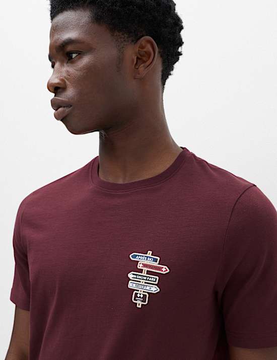 Pure Cotton Ski Badge Graphic T-Shirt