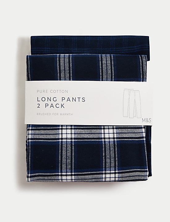 2pk Pure Cotton Checked Pyjama Bottoms