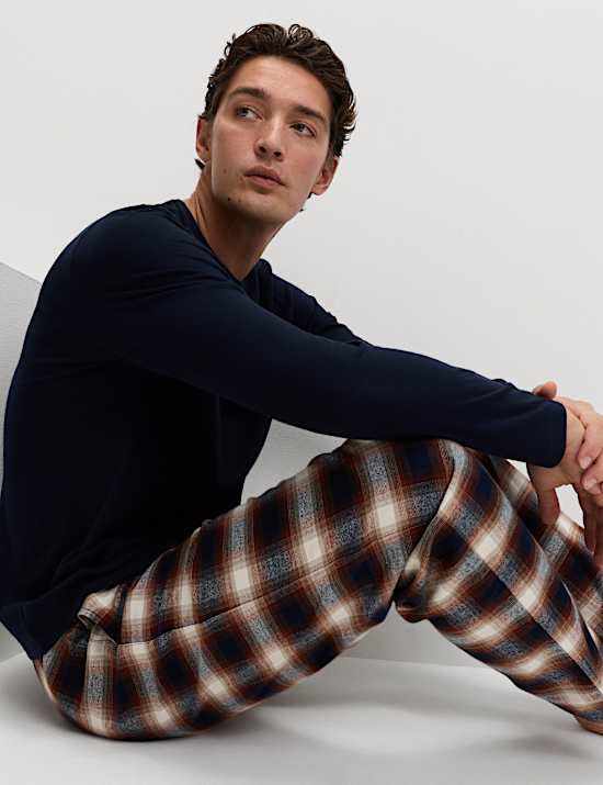 Ensemble pyjama 100 % coton peigné à carreaux