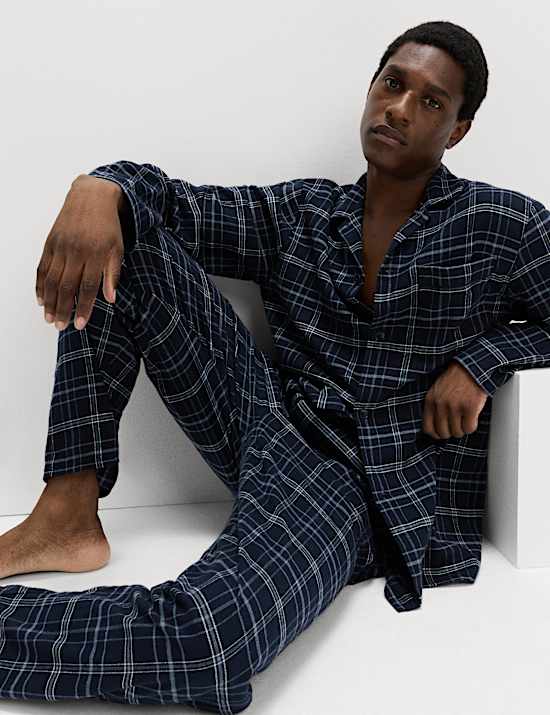 Pure Brushed Cotton Checked Pyjama Set