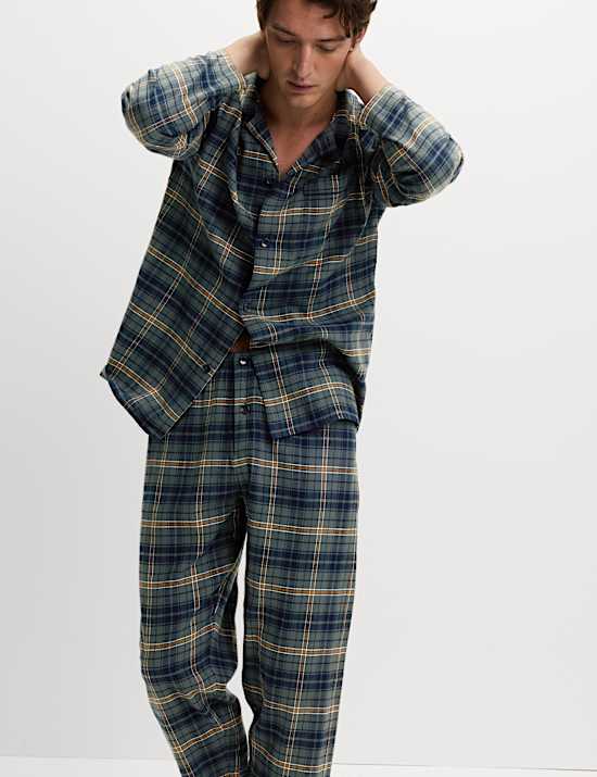 Pure Brushed Cotton Checked Pyjama Set