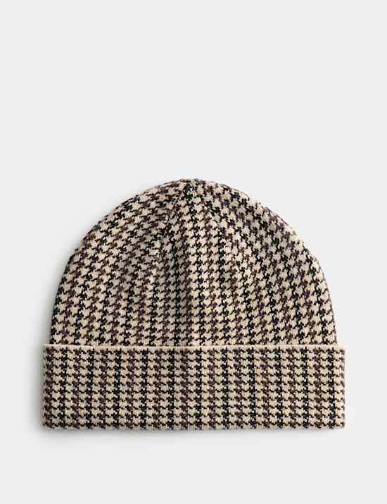 Houndstooth Knitted Beanie Hat