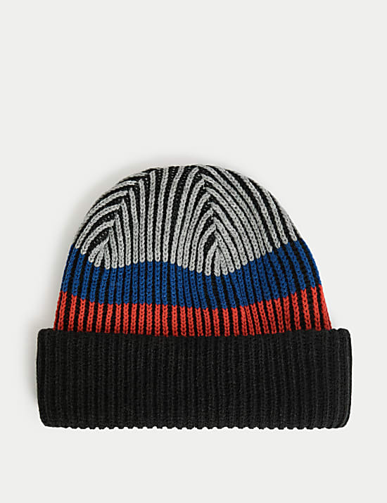 Gerippte Strick-Beanie-M&uuml;tze