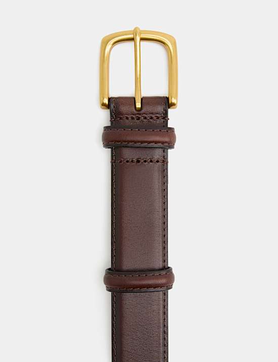 Leather Burnished Brass Buckle Belt