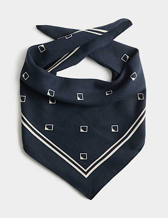 Linen Blend Geometric Print Bandana Scarf