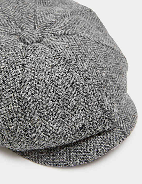 Pure Wool Herringbone Baker Boy Hat