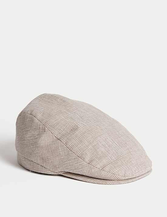 Linen Cotton Checked Flatcap
