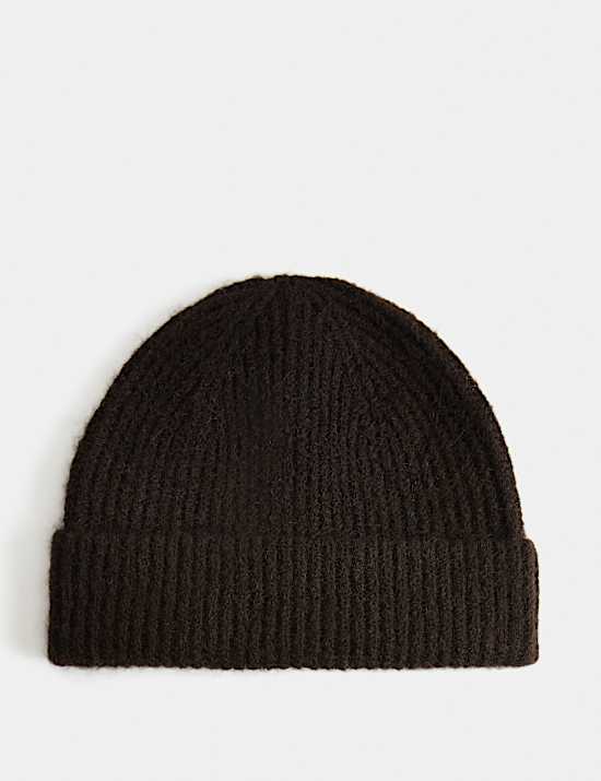 Textured Ribbed Beanie Hat with Wool