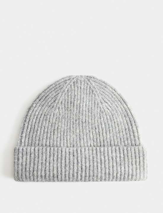 Textured Ribbed Beanie Hat with Wool