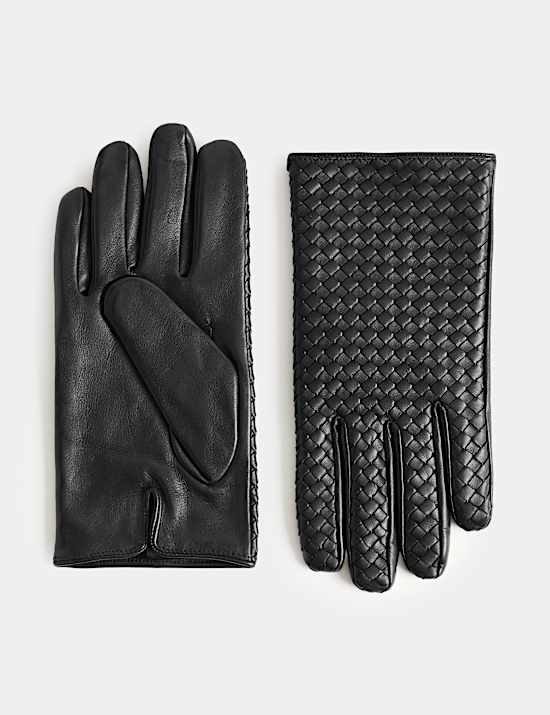 Leather Handwoven Cashmere Lined Gloves