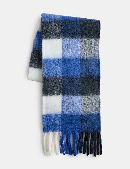 Wool Blend Checked Chunky Scarf
