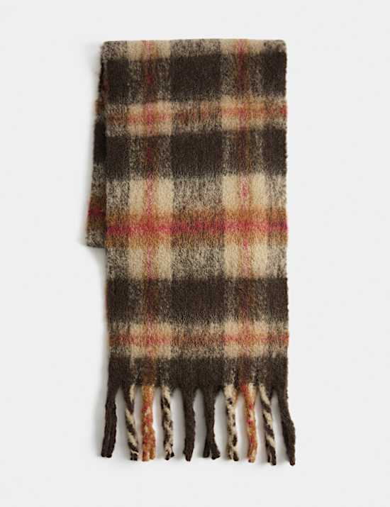 Wool Blend Checked Chunky Scarf