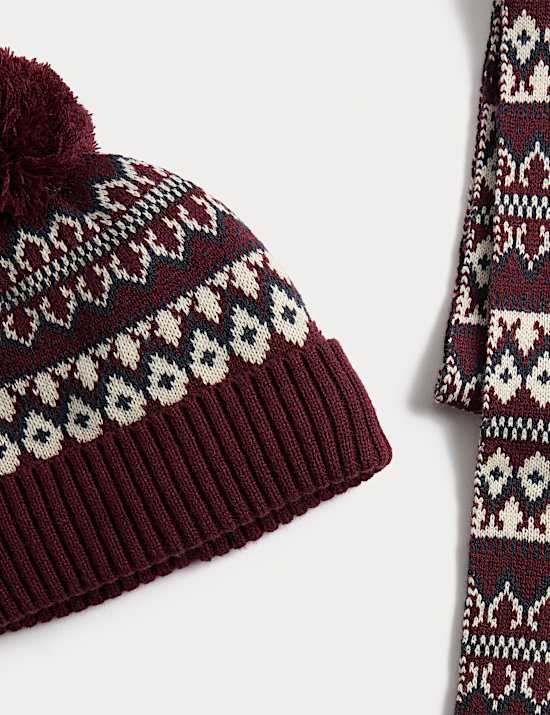 Conjunto de gorro y bufanda de punto con diseño Fair Isle