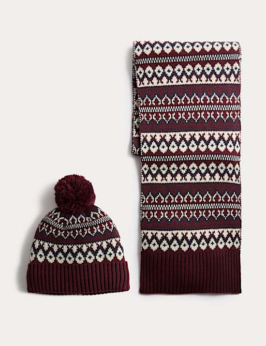 Conjunto de gorro y bufanda de punto con diseño Fair Isle
