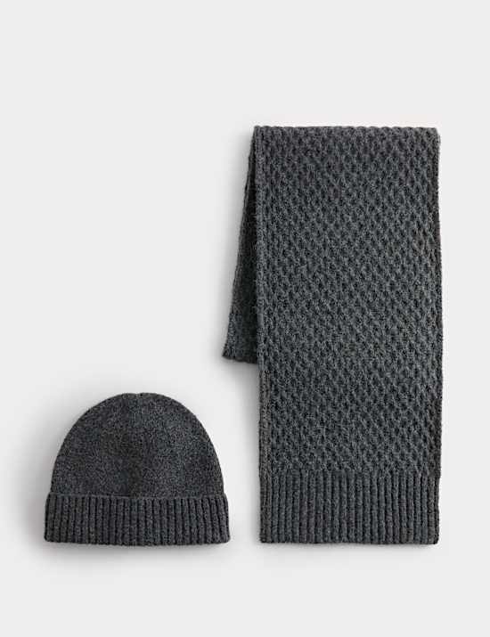 Waffle Knitted Hat & Scarf Set