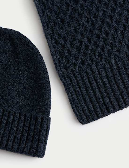 Waffle Knitted Hat & Scarf Set