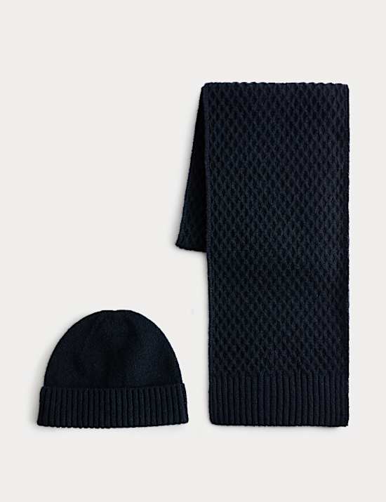 Waffle Knitted Hat & Scarf Set