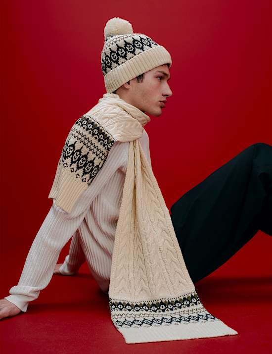 Fair Isle Knitted Hat & Scarf Set