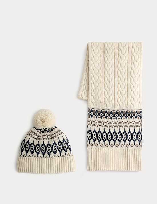 Conjunto de gorro y bufanda de punto con diseño Fair Isle