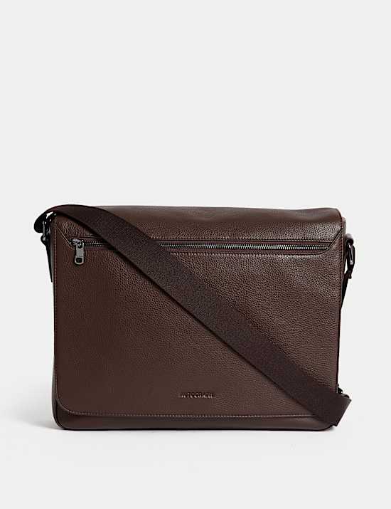 Leather Pebble Grain Messenger Bag