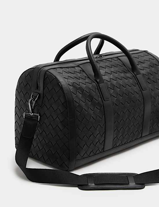 Leather Woven Buckle Weekend Bag