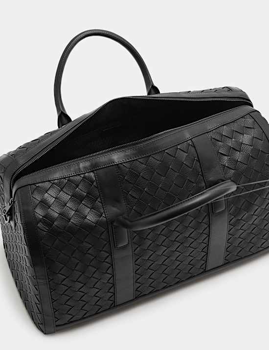 Leather Woven Buckle Weekend Bag