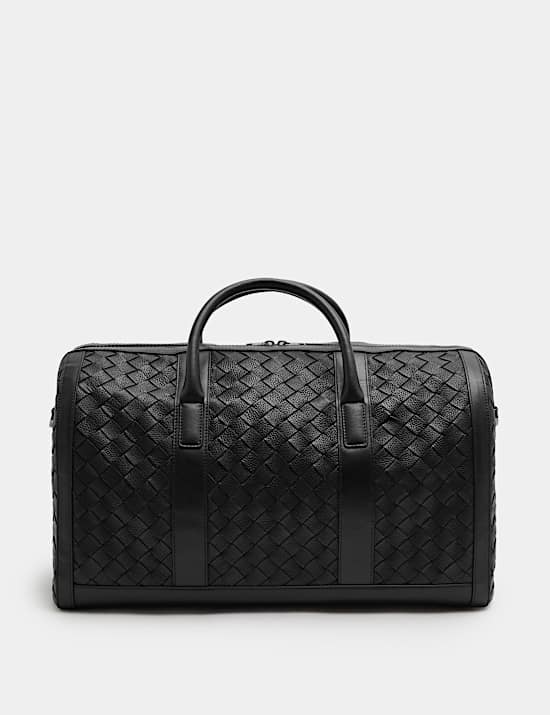 Leather Woven Buckle Weekend Bag