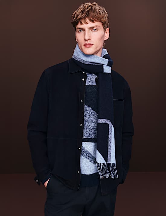 Pure Ultra Fine Merino Wool Geometric Scarf