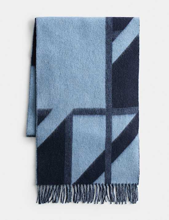 Pure Ultra Fine Merino Wool Geometric Scarf