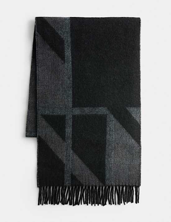 Pure Ultra Fine Merino Wool Geometric Scarf