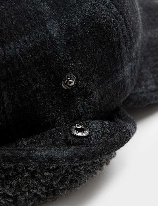 Wool Blend Checked Borg Baseball Cap