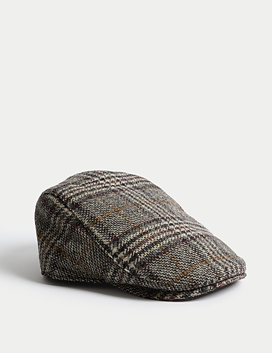 Pure Wool Checked Flat Cap