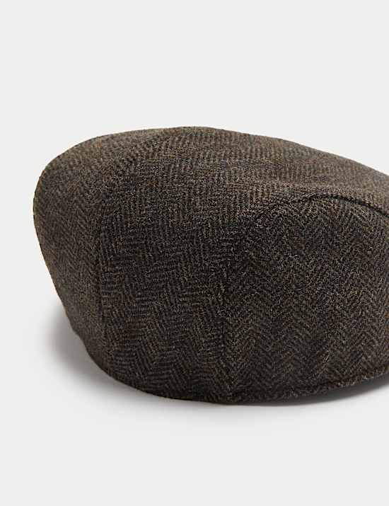 Pure Wool Herringbone Flat Cap