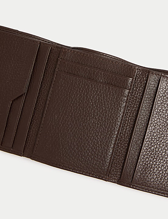 Portefeuille à trois volets en cuir aspect gros grain