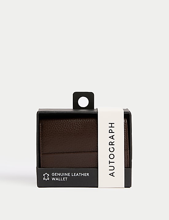 Portefeuille à trois volets en cuir aspect gros grain