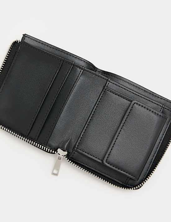 Faux Leather Textured Bi-Fold Zip Wallet