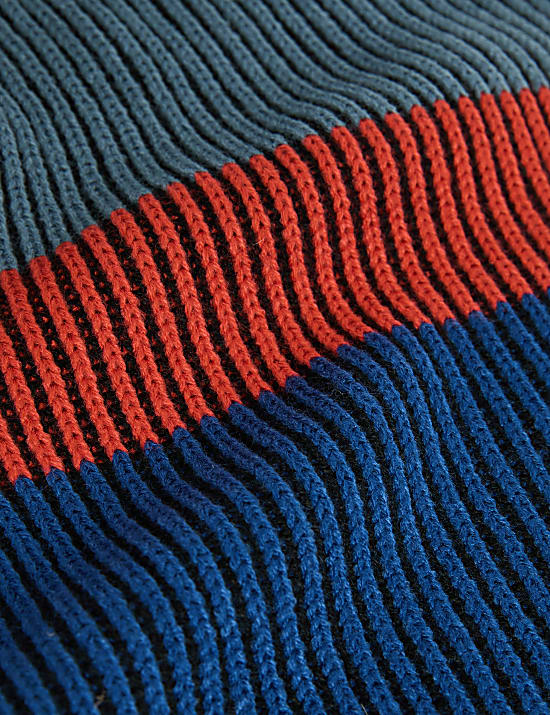 Two-Tone Colourblock Rib Knit Scarf