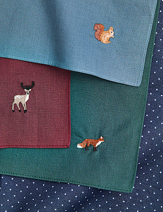 5pk Pure Cotton Woodland Handkerchiefs