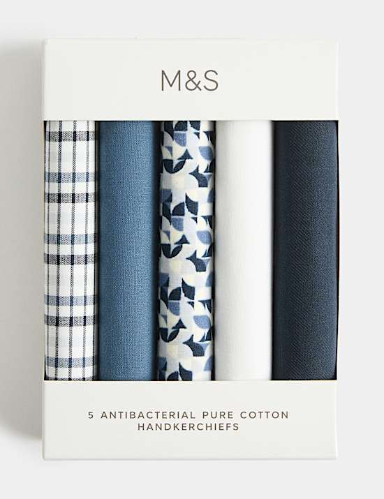 5pk Pure Cotton Antibacterial Handkerchiefs