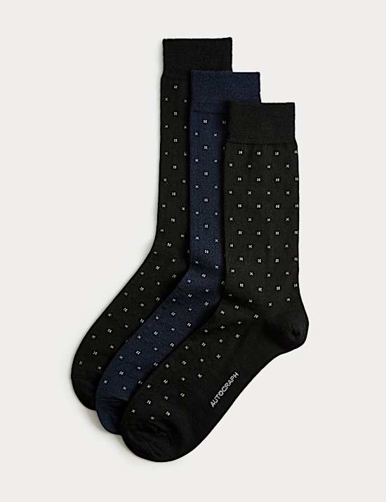 3 Pack Geometric Merino Wool Blend Socks