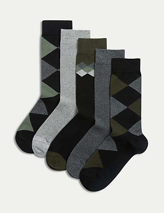 5pk Cool & Fresh&trade; Argyle Cotton Rich Socks