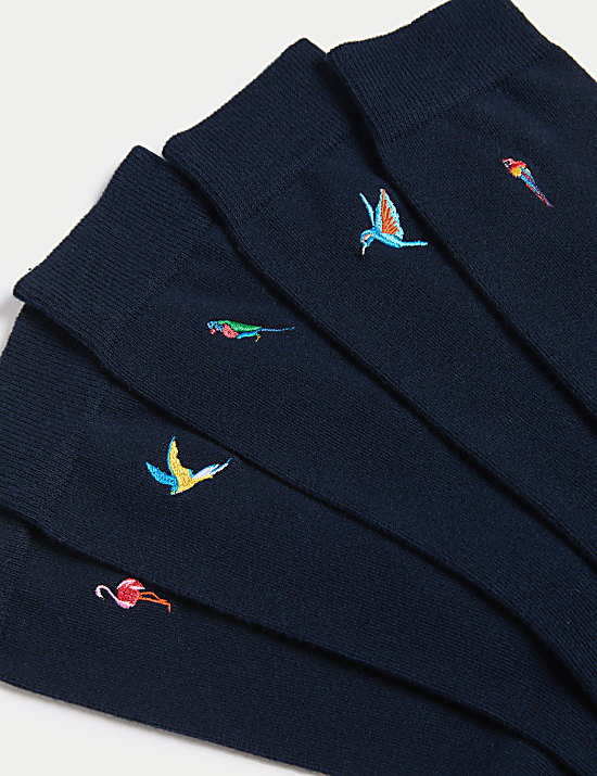 5pk Cool & Fresh&trade; Birds Cotton Rich Socks