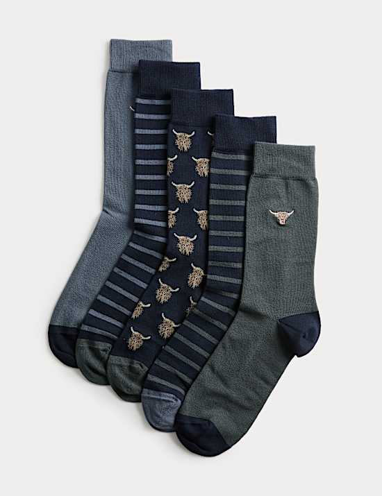 5pk Cool & Fresh™ Highland Cow Cotton Rich Socks